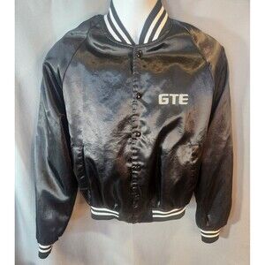 Vintage Satin Jacket GTE Bomber Varsity Size Medium Black